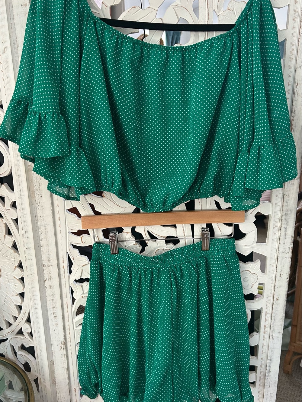 Green Polka Dot Two-Piece Skirt Set